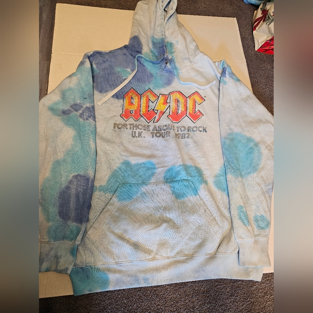 ACDC Tie Dye Hoodie For Those About To Rock UK Tour 1982 AC/DC NWOT 1XL & 2XL